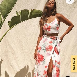 Bloom With a View White Floral Print Two-Piece Maxi Dress Lulus